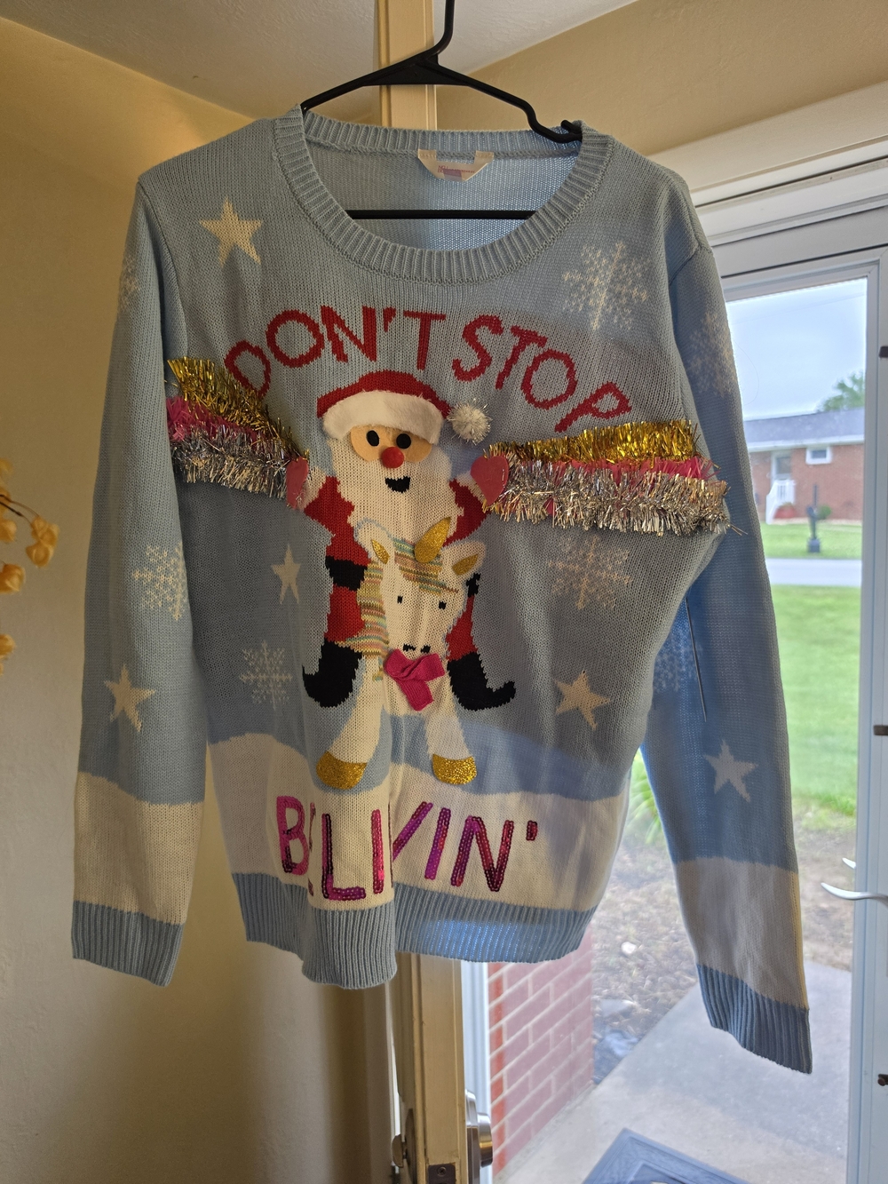 Light Blue Holiday 'Don't Stop Believin'' Sweater